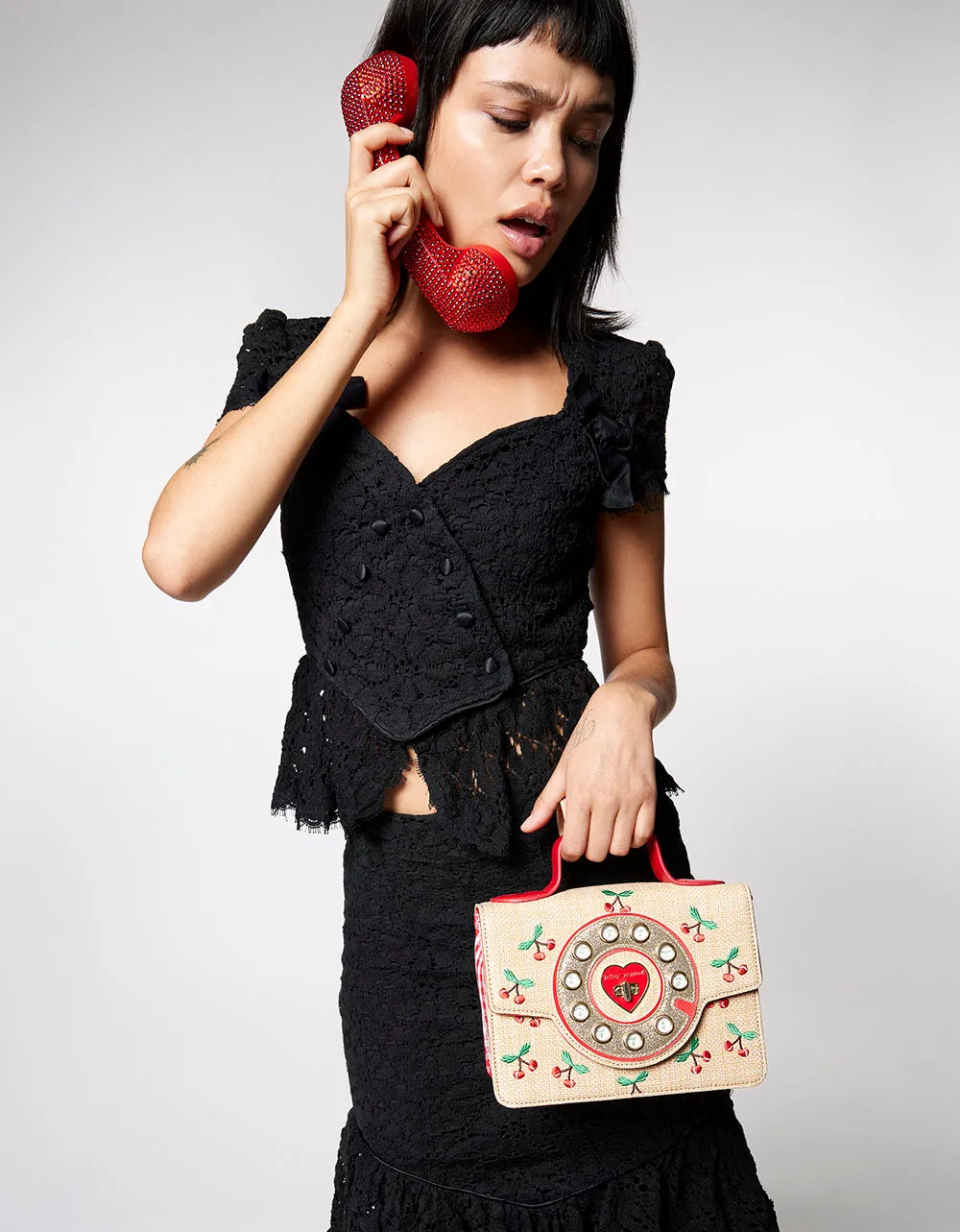 KITSCH CHERRY ON TOP PHONE BAG NATURAL sold by Betsey Johnson product image thumbnail 3