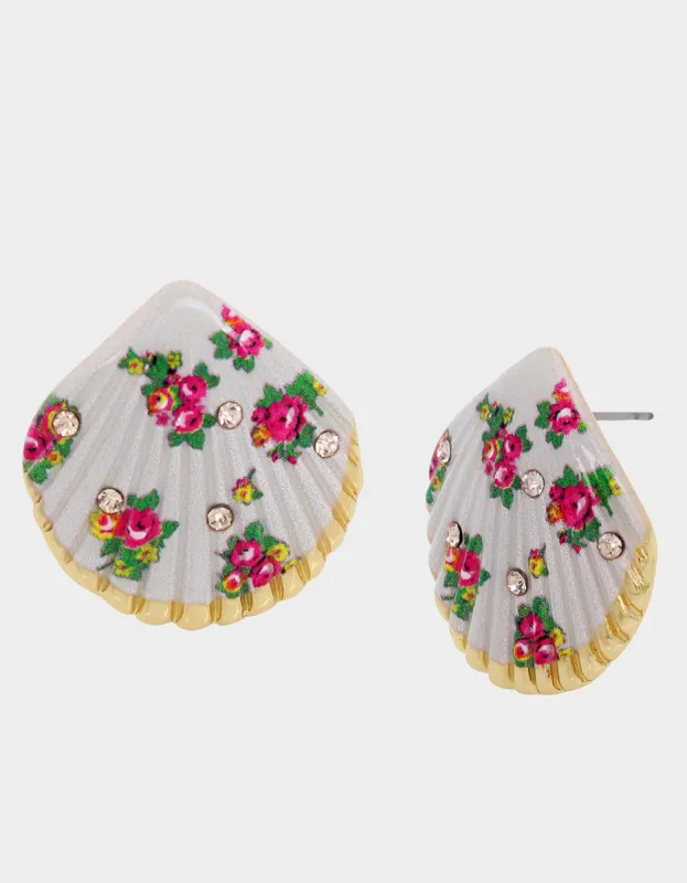 SHELL YEAH FLOWER SHELL STUDS WHITE sold by Betsey Johnson