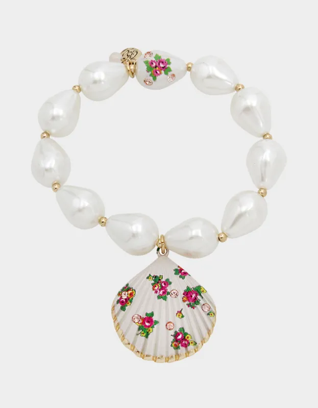 SHELL YEAH FLOWER SHELL STRETCH BRACELET WHITE sold by Betsey Johnson