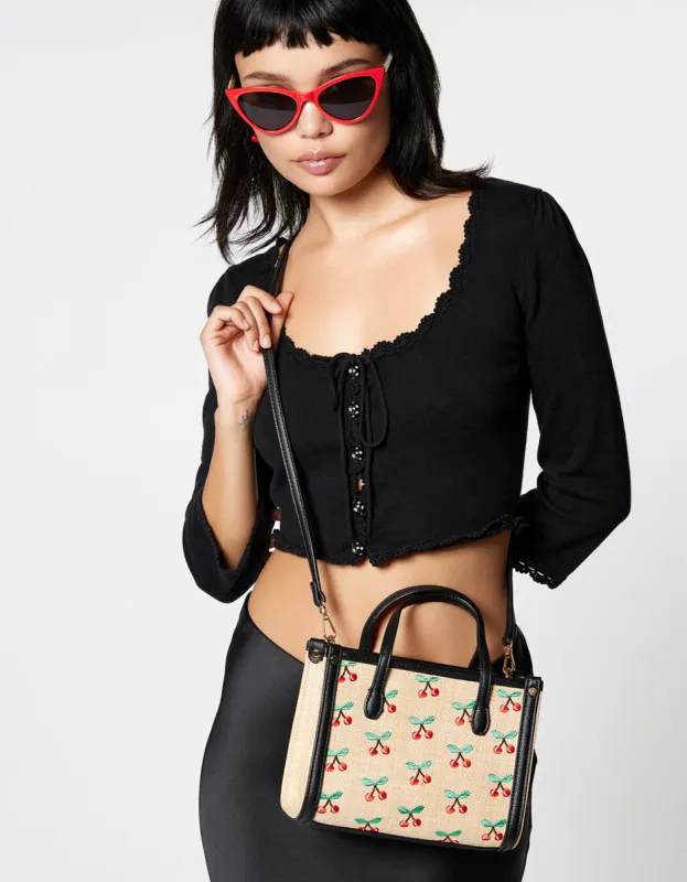 CHERRY ON TOP MINI TOTE NATURAL sold by Betsey Johnson