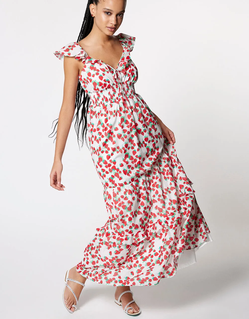 STRAWBERRY PRINT MAXI DRESS WHITE sold by Betsey Johnson