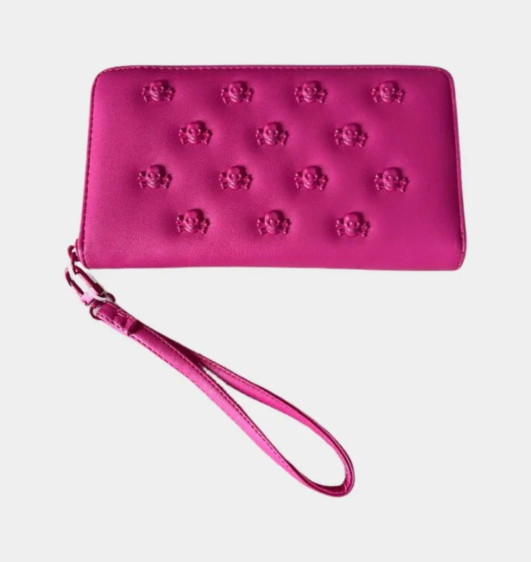 Betsey Johnson Skull Studded Zip Wristlet Wallet Pink | RE:LUV sold by Betsey Johnson