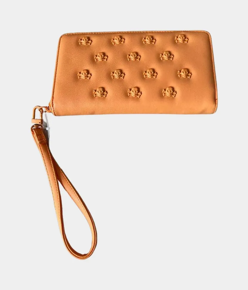 Betsey Johnson Skull Studded Zip Wristlet Wallet Orange | RE:LUV sold by Betsey Johnson