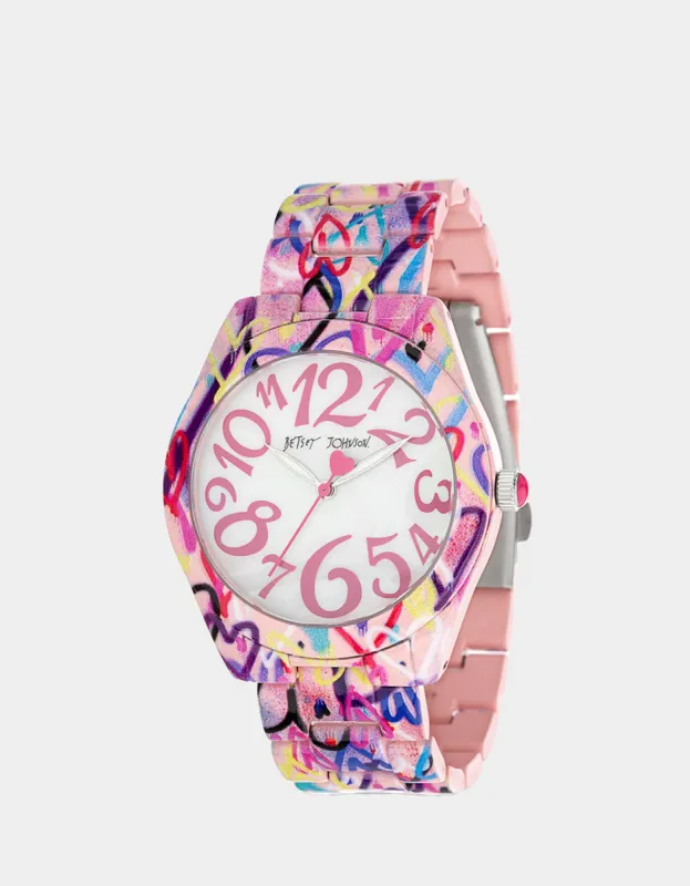 BETSEY TIME GRAFFITI HEARTS WATCH MULTI | RE:LUV sold by Betsey Johnson