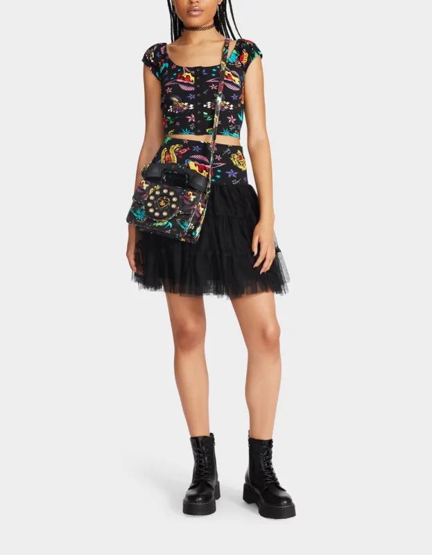 80TH BASH CROPPED PUFF SLEEVE TOP TATTOO | RE:LUV made by Betsey Johnson
