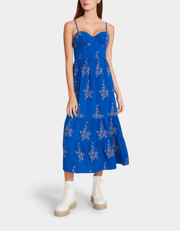 VINTAGE FLORAL BUSTIER MIDI DRESS BLUE | RE:LUV sold by Betsey Johnson