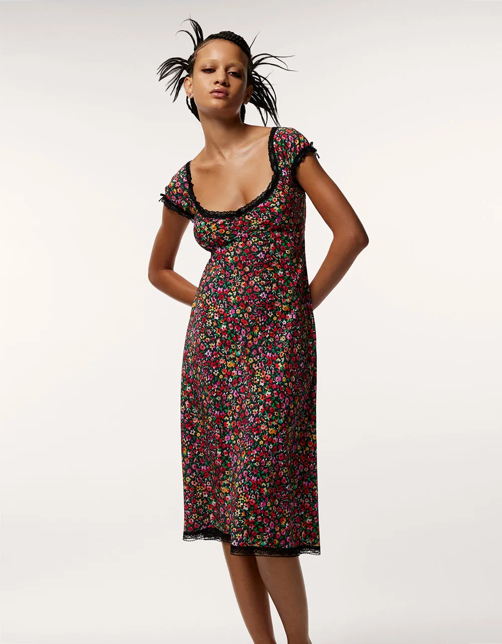 MALIBU MIDI DRESS BLACK DITSY FLORAL | Parallel
