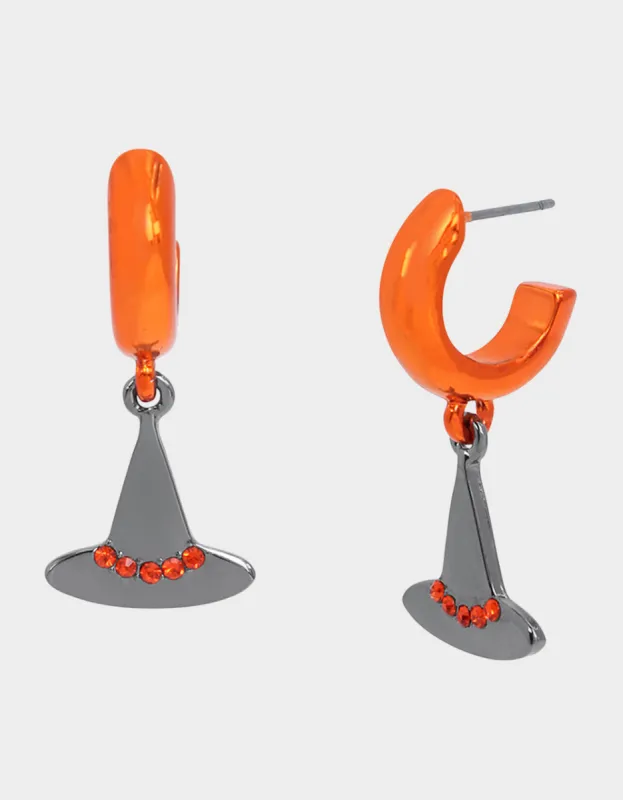 GHOUL FRIENDS WITCH HAT HUGGIE EARRINGS ORANGE sold by Betsey Johnson