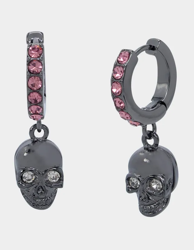 FLY BY NIGHT SKULL HUGGIE HOOP EARRINGS PINK sold by Betsey Johnson