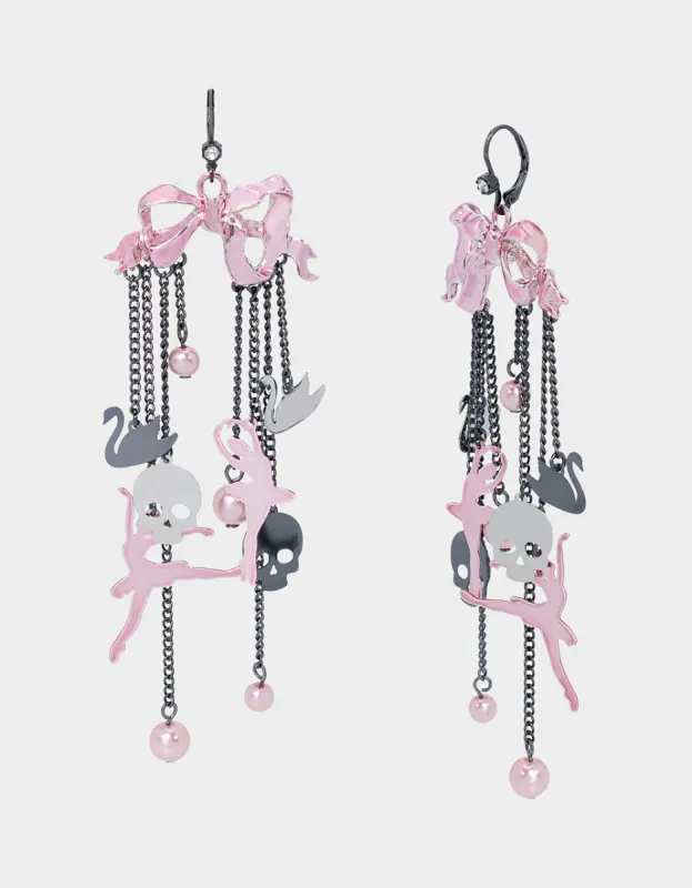 FLY BY NIGHT BOW BALLERINA CHANDELIER EARRINGS PINK sold by Betsey Johnson