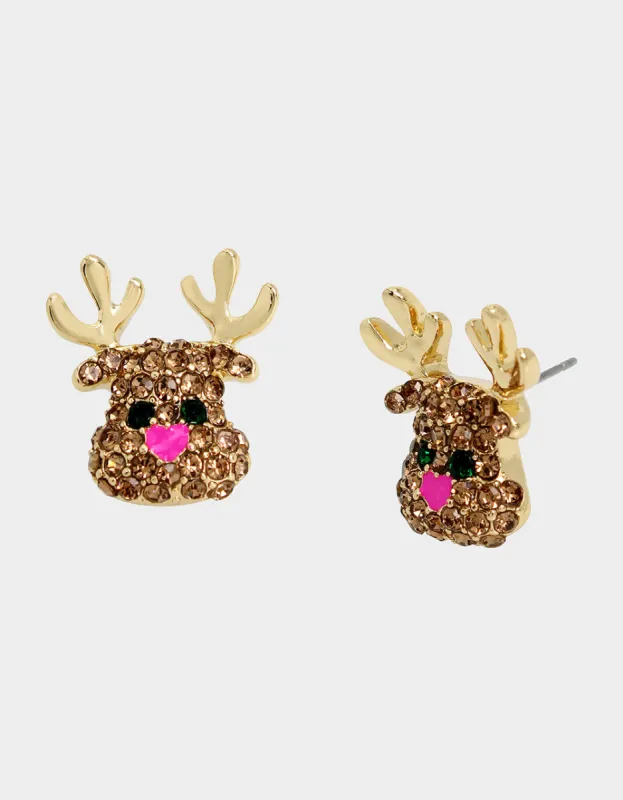 JINGLE BELL BLING REINDEER STUDS BROWN sold by Betsey Johnson