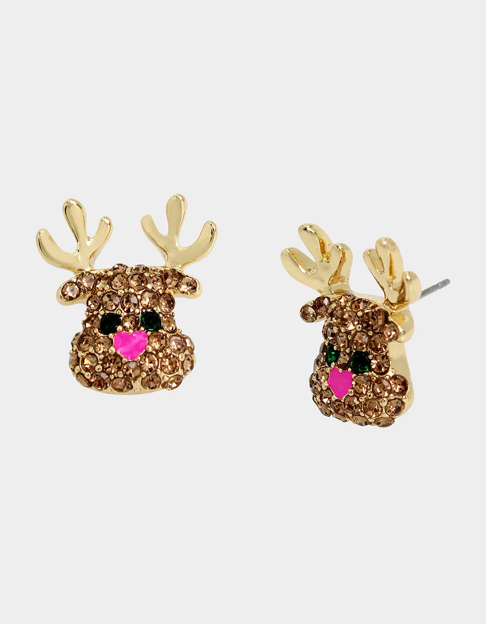 JINGLE BELL BLING REINDEER STUDS BROWN sold by Betsey Johnson