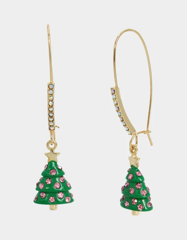 JINGLE BELL BLING XMAS TREE SHEPHERD HOOK EARRINGS GREEN sold by Betsey Johnson