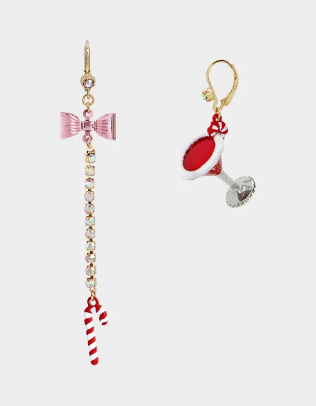 JINGLE BELL BLING XMAS MARTINI MISMATCH EARRINGS RED sold by Betsey Johnson