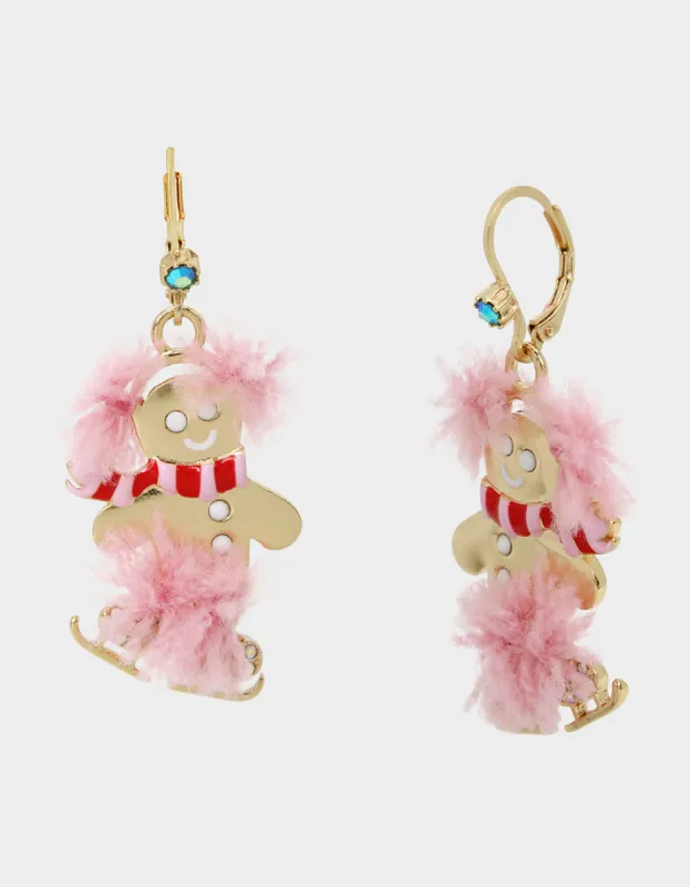 JINGLE BELL BLING GINGERBREAD SKATER DROP EARRINGS PINK sold by Betsey Johnson