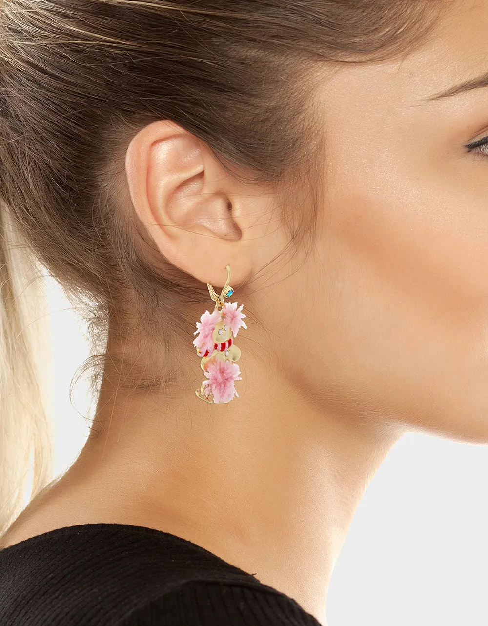 JINGLE BELL BLING GINGERBREAD SKATER DROP EARRINGS PINK sold by Betsey Johnson product image thumbnail 3