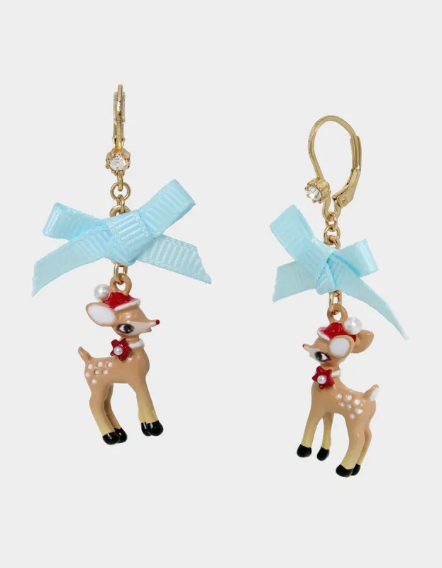 JINGLE BELL BLING REINDEER LEVER BACK EARRINGS LIGHT BLUE sold by Betsey Johnson