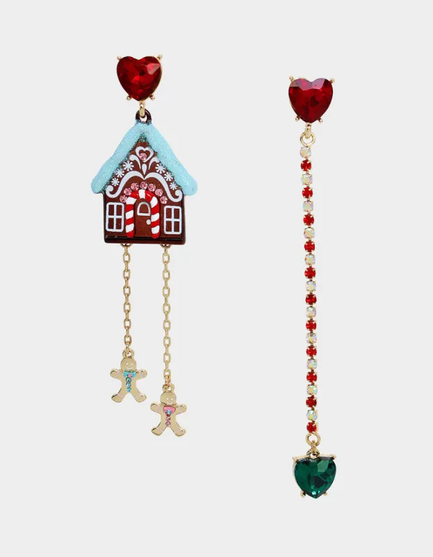 JINGLE BELL BLING GINGERBREAD HOUSE MISMATCH EARRINGS MULTI sold by Betsey Johnson