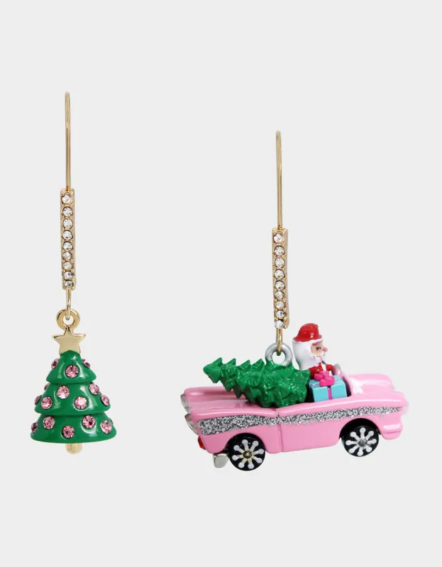 JINGLE BELL BLING SANTA CAR MISMATCH SHEPHERD HOOK EARRINGS MULTI sold by Betsey Johnson