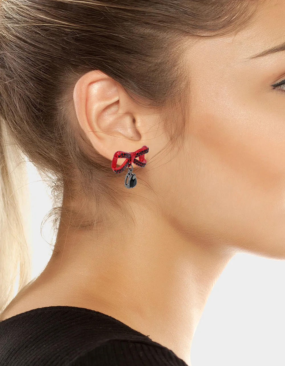 RED BOWS BOW STONE DROP EARRINGS RED sold by Betsey Johnson product image thumbnail 3