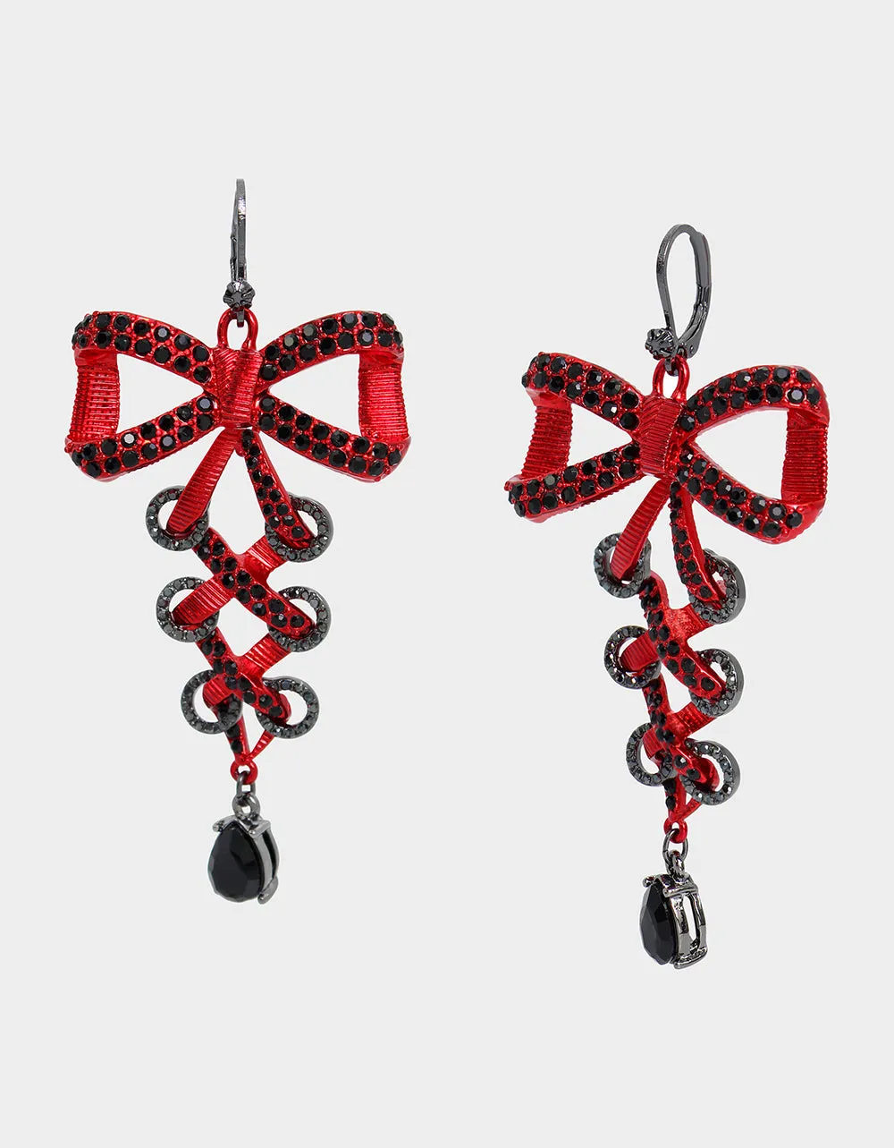 RED BOWS CORSET CHANDELIER EARRINGS RED sold by Betsey Johnson