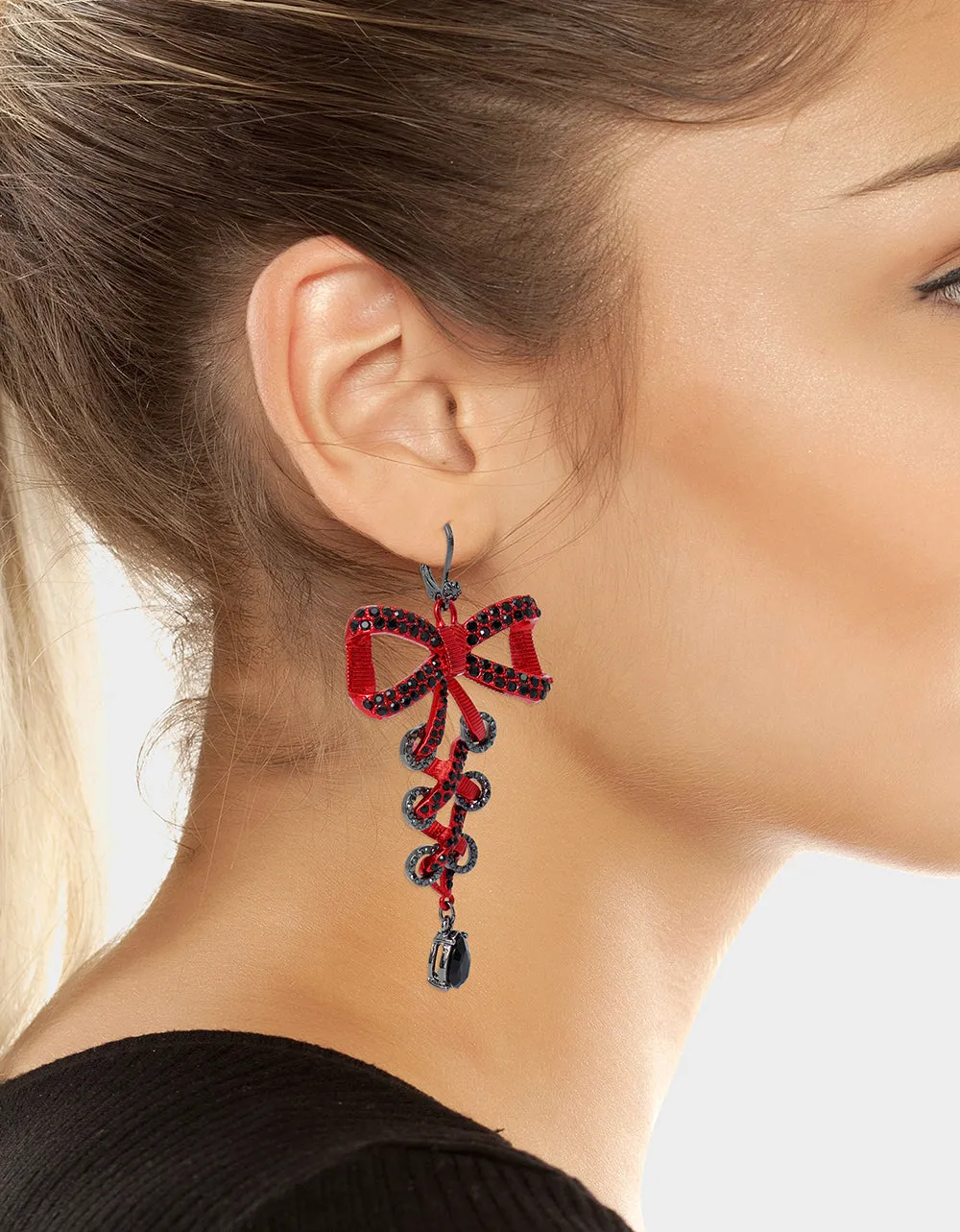 RED BOWS CORSET CHANDELIER EARRINGS RED sold by Betsey Johnson product image thumbnail 3