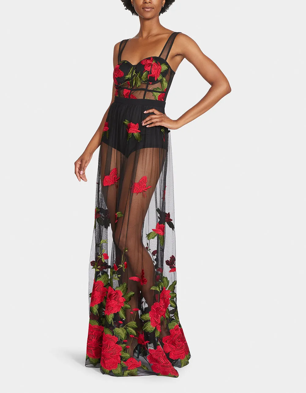 ROSIE SHEER MAXI DRESS BLACK RED sold by Betsey Johnson product image thumbnail 4