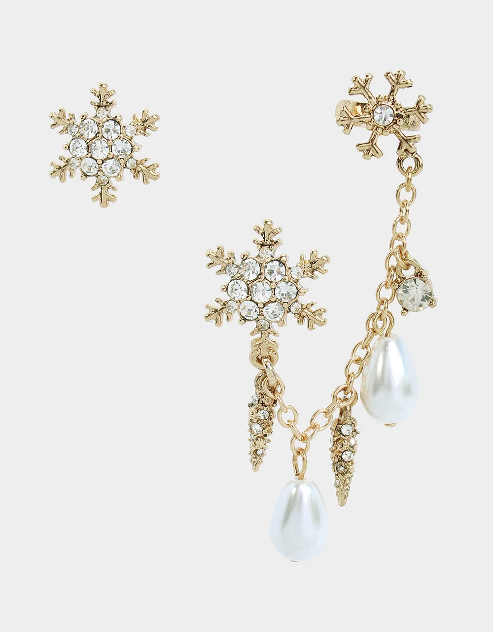 SNOW SPECIAL SNOWFLAKE CRAWLER MISMATCH EARRINGS CRYSTAL sold by Betsey Johnson