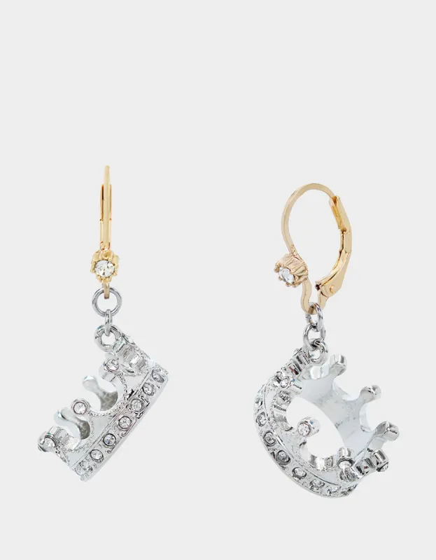 MIDNIGHT MAGIC CROWN LEVER BACK EARRINGS CRYSTAL made by Betsey Johnson