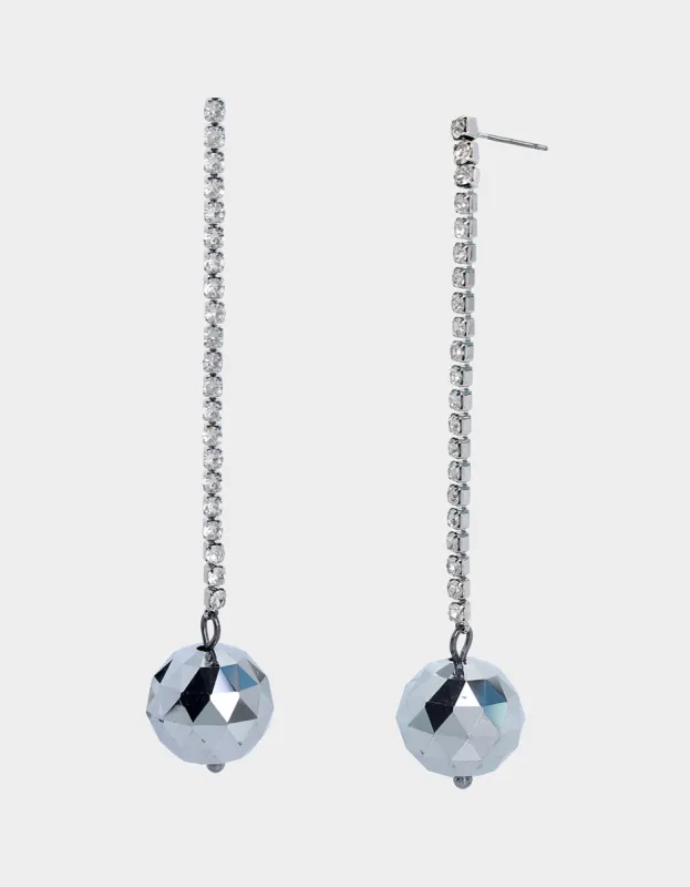 MIDNIGHT MAGIC DISCO LINEAR EARRINGS SILVER sold by Betsey Johnson