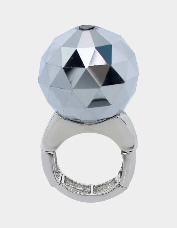 MIDNIGHT MAGIC DISCO STETCH RING SILVER sold by Betsey Johnson