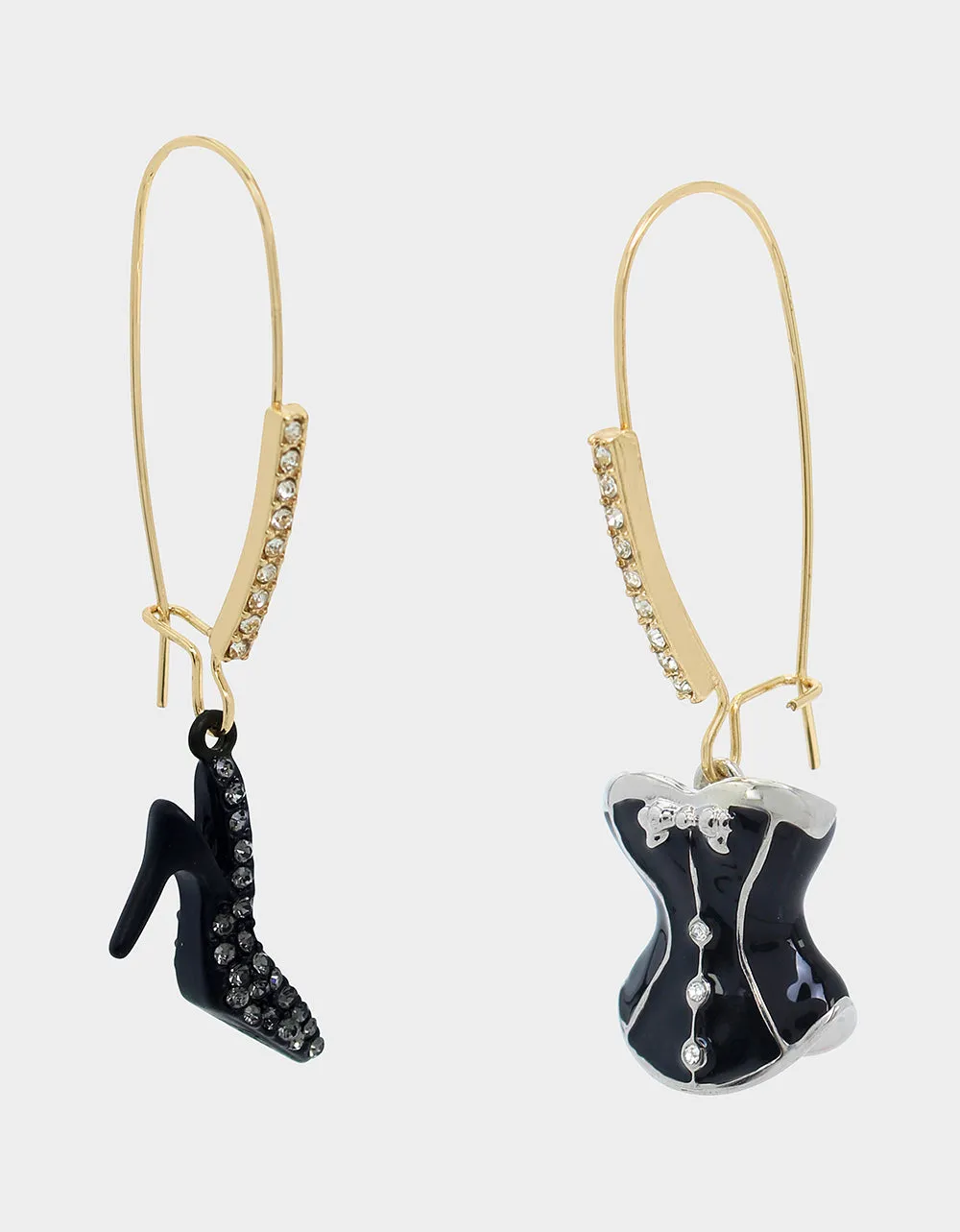 MIDNIGHT MAGIC CORSET MISMATCH SHEPHERD HOOK EARRINGS BLACK sold by Betsey Johnson product image thumbnail 2