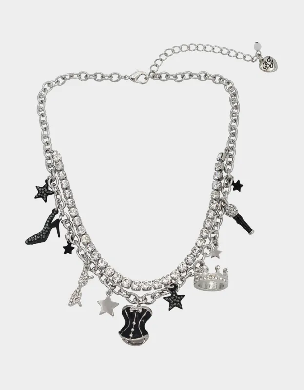 MIDNIGHT MAGIC CORSET CHARM FRONTAL NECKLACE BLACK sold by Betsey Johnson