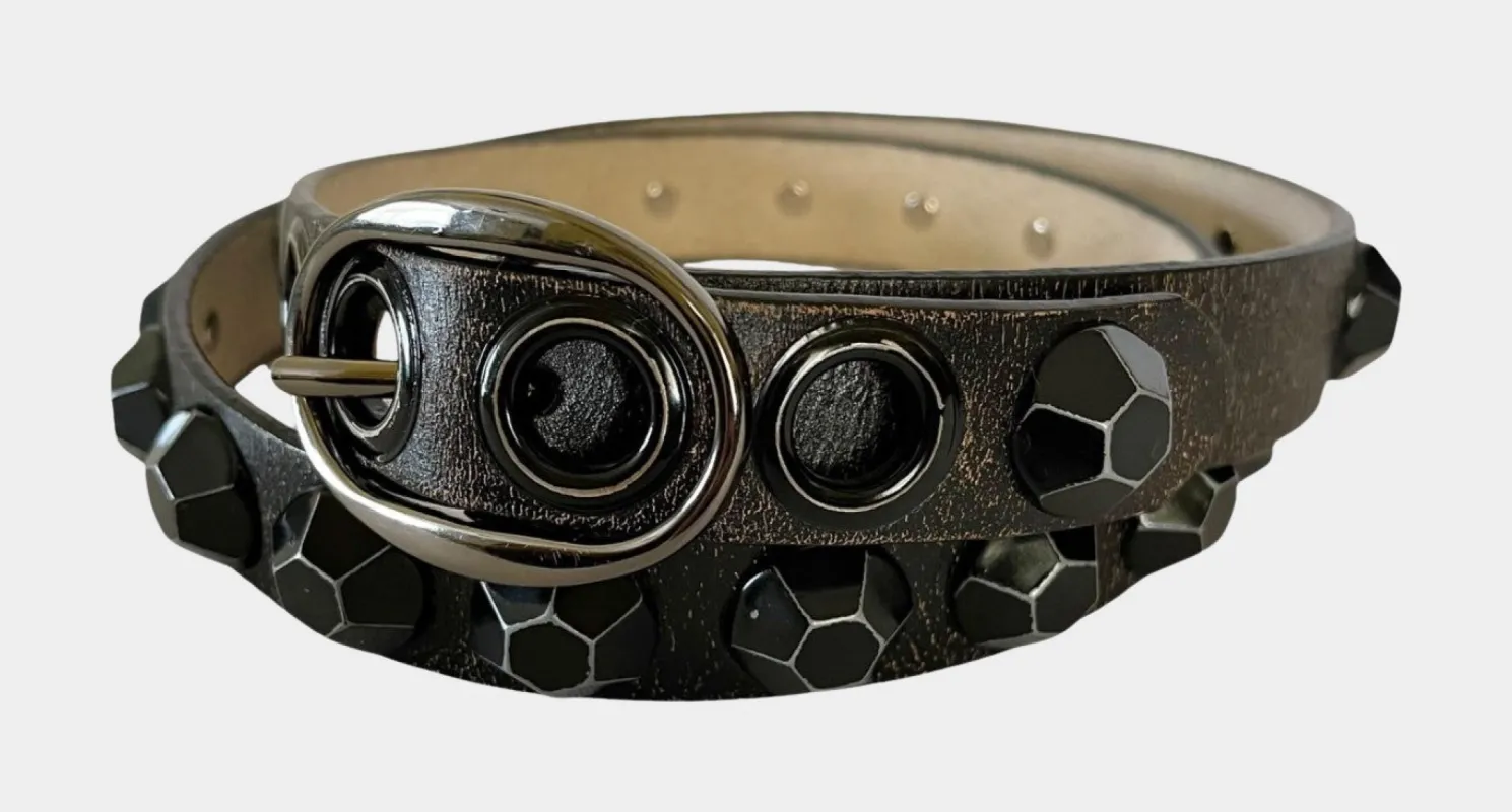 Studded Black Leather Belt | RE:LUV sold by Betsey Johnson