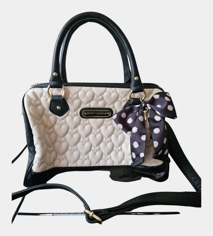 Betsey Johnson black & white bag with quilted hearts | RE:LUV sold by Betsey Johnson