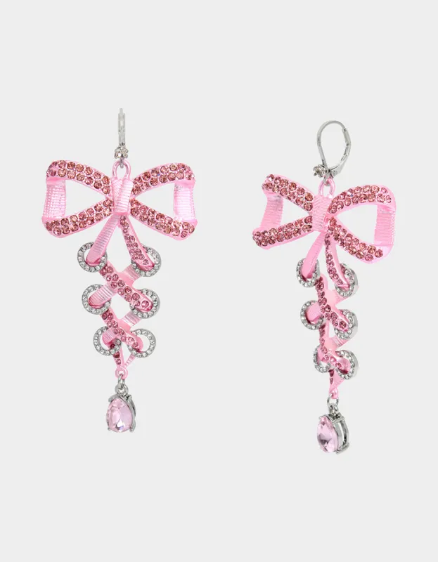 PINK BOWS CORSET CHANDELIER EARRINGS PINK sold by Betsey Johnson