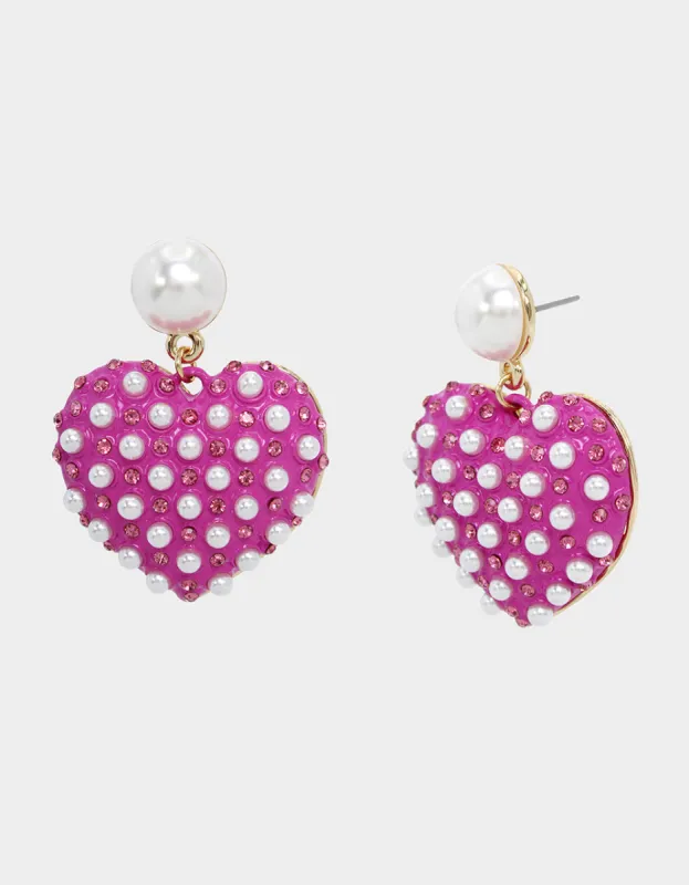 THINK PINK PEARL HEART DROP EARRINGS FUCHSIA sold by Betsey Johnson