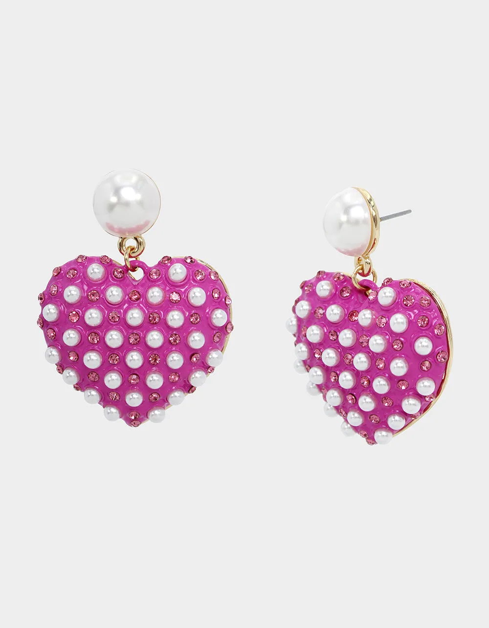 THINK PINK PEARL HEART DROP EARRINGS FUCHSIA sold by Betsey Johnson