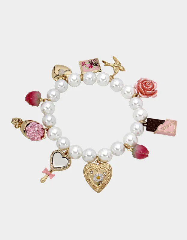 SWEETHEART SWOON SWEETHEART CHARM STRETCH BRACELET PINK sold by Betsey Johnson