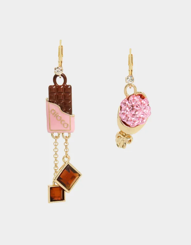 SWEETHEART SWOON CHOCOLATE ROSE MISMATCH EARRINGS PINK sold by Betsey Johnson