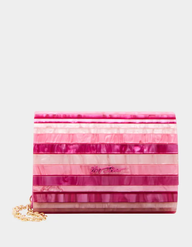 STRIP STRIP HOORAY MICRO CLUTCH PINK made by Betsey Johnson