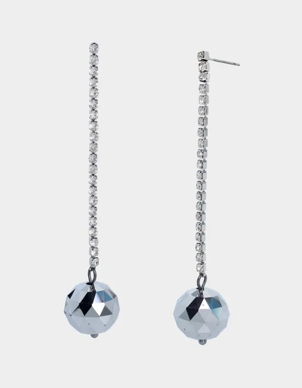 MIDNIGHT MAGIC DISCO LINEAR EARRINGS SILVER | RE:LUV sold by Betsey Johnson