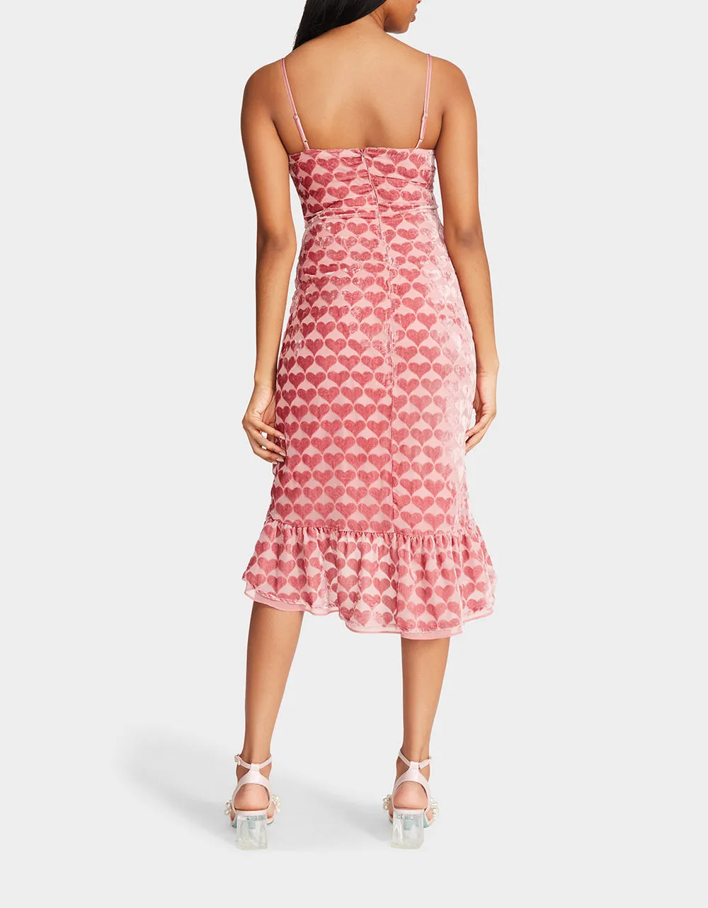 BURNOUT VELVET HEART MIDI DRESS PINK sold by Betsey Johnson product image thumbnail 3