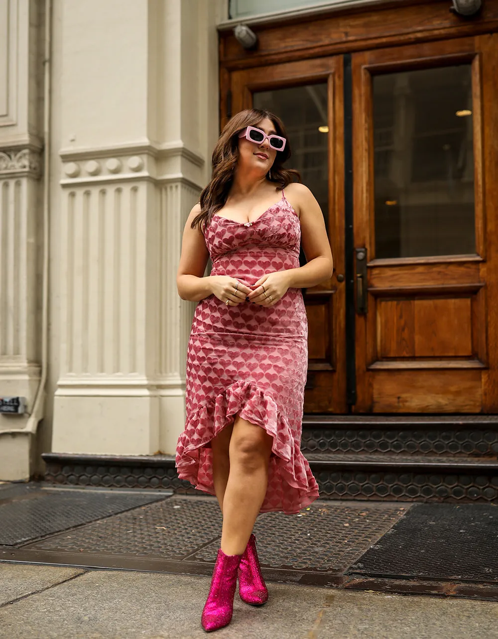 BURNOUT VELVET HEART MIDI DRESS PINK sold by Betsey Johnson product image thumbnail 5