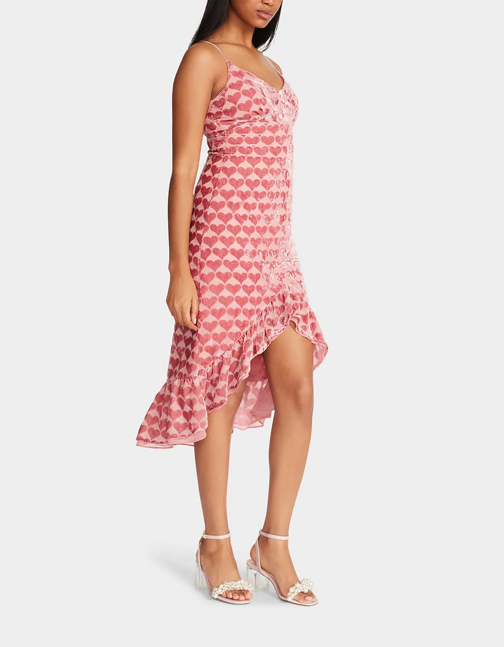 BURNOUT VELVET HEART MIDI DRESS PINK sold by Betsey Johnson product image thumbnail 4