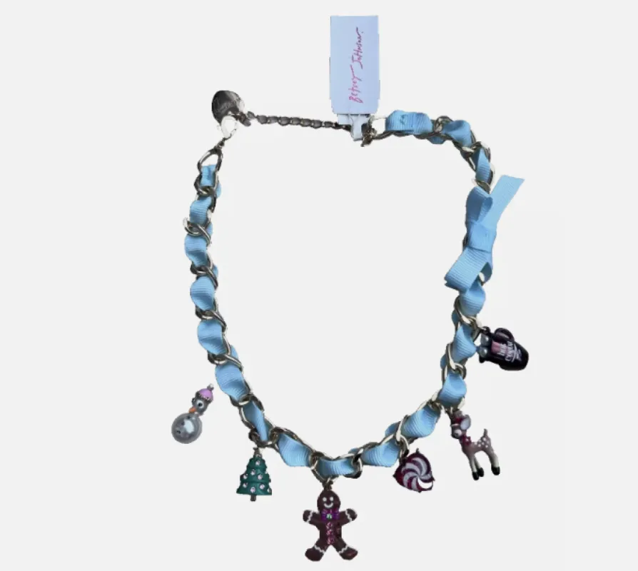Betsey Johnson Christmas Bling Charm Bib Necklace Gold / Blue | RE:LUV sold by Betsey Johnson