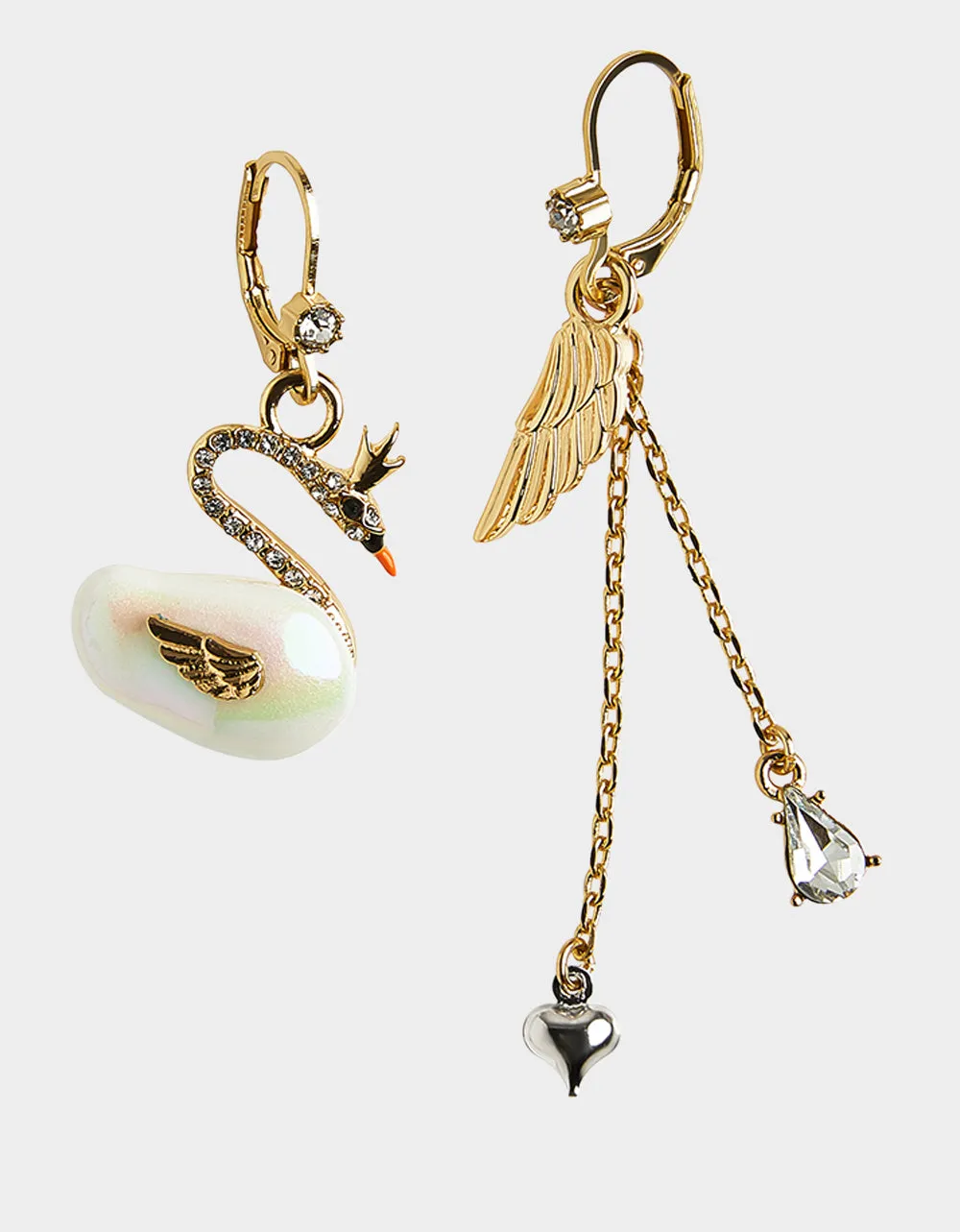 PEARL CRITTERS SWAN PEARL MISMATCH EARRINGS CRYSTAL sold by Betsey Johnson