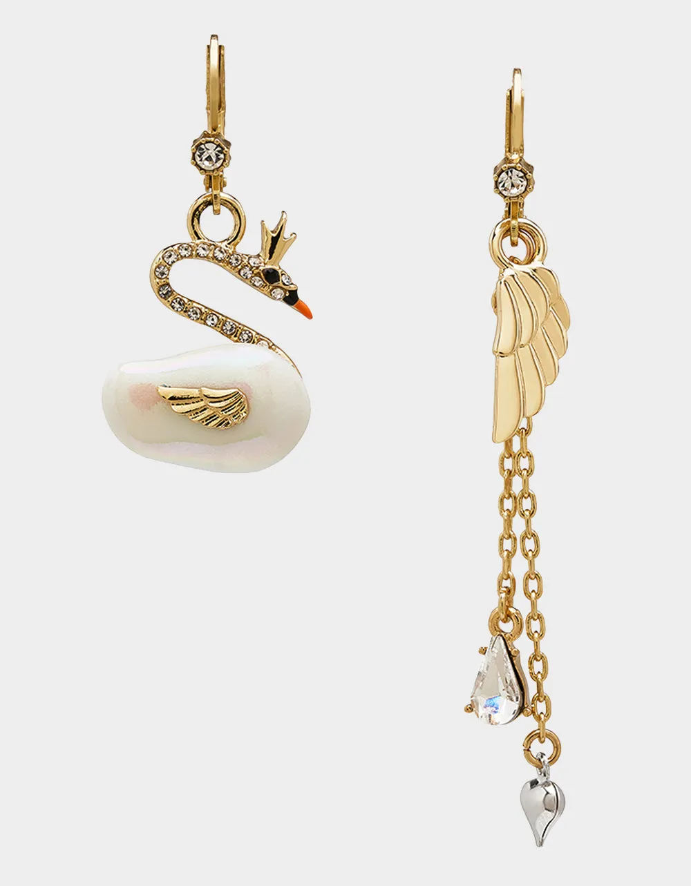 PEARL CRITTERS SWAN PEARL MISMATCH EARRINGS CRYSTAL sold by Betsey Johnson product image thumbnail 2