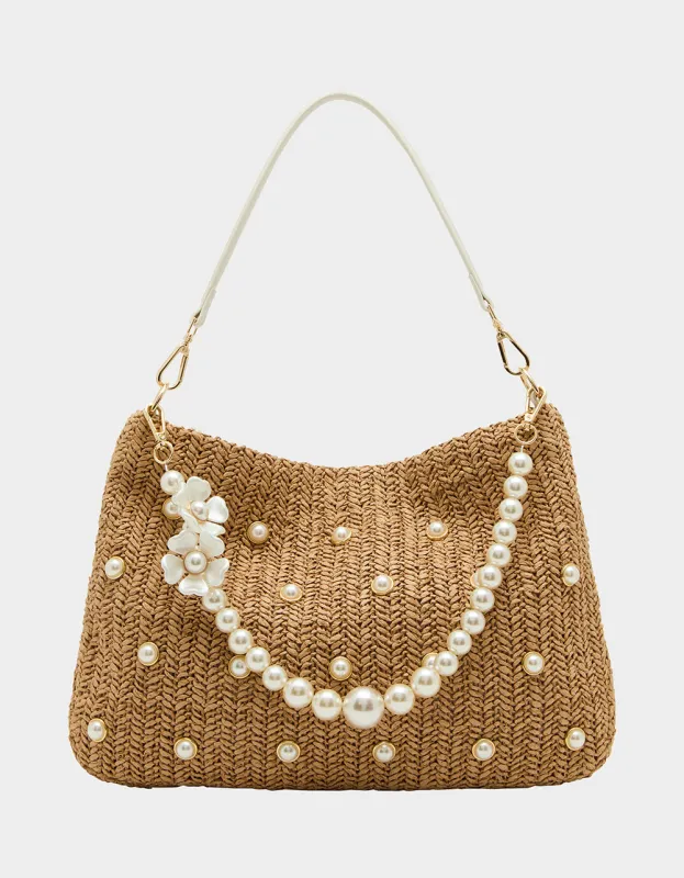 STRAW HOBO WITH PEARLS NATURAL sold by Betsey Johnson