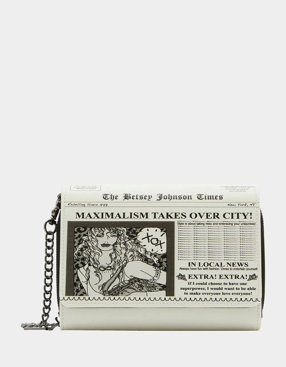 WHATS THE WORD WALLET ON CHAIN BLACK WHITE sold by Betsey Johnson
